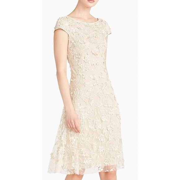 NWT Theia Chrisley Petal Beaded Cocktail Dress Champagne Sz 0 $895 [jb] - Picture 2 of 16